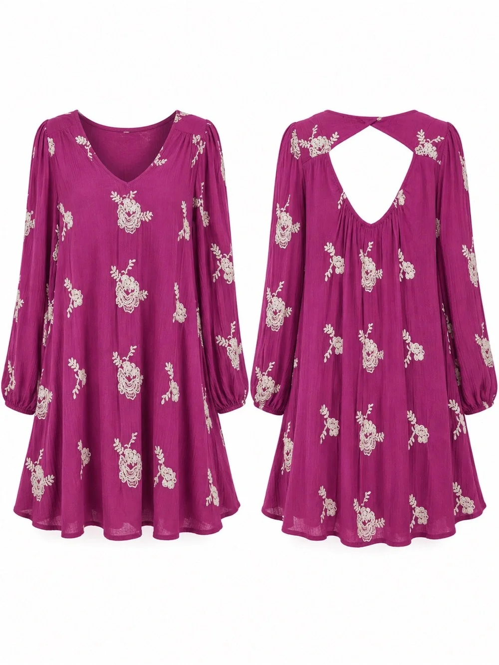 Free People Austin Emma Embroidered Swing Mini Dress Magenta XS